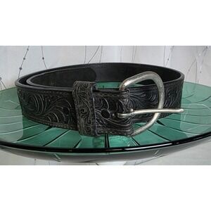 Silver Creek Collection Mens Black Belt 34 inches Embossed 1 1/2 in Western USA